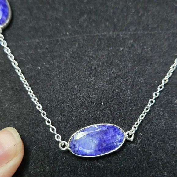 Lapis lazule natural crystal gemstone sterling station necklace 16"/33" - Picture 7 of 9